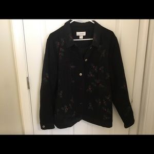 Black Christmas Holly Embroidered Jacket